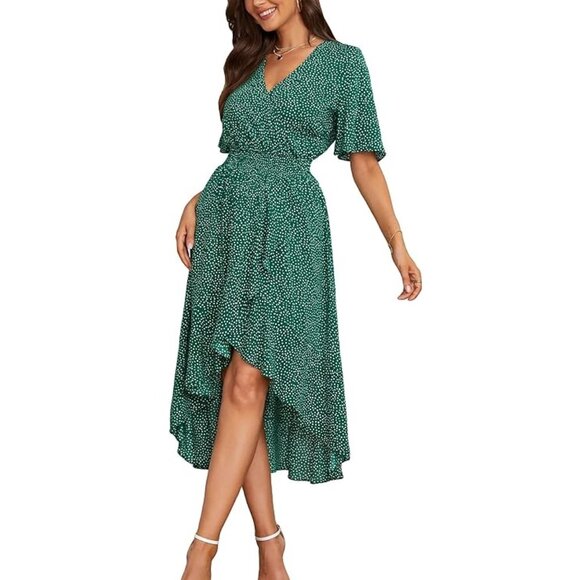 NWOT - Short Sleeve Floral High Low V-Neck Flowy Party Long Maxi Dress - Size XL - Picture 3 of 4